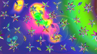 Yumuşak, mavi renkte bahar çiçekleri. Raster deseni. Raster illüstrasyonu. Patlayan çiçekler soyut yerleştirilmiş.