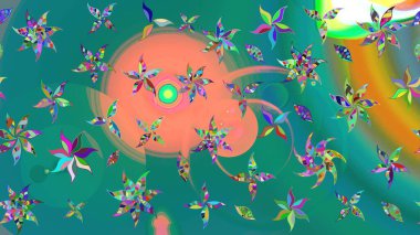 Raster Çiçek İllüstrasyonu 'nun şirin tekstili. Mavi renkli etnik çiçeklerle zarif eskiz deseni.