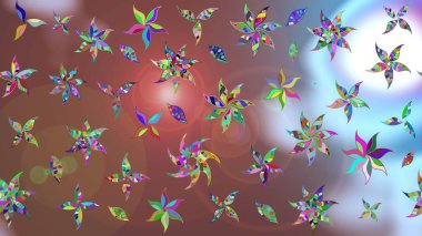 Raster illüstrasyonu. Chichi 'nin kumaş kalıbını çiz. Düz Çiçek Elementleri Tasarımı. Renkli Bahar Teması eskiz kalıbı. Çiçek deseni.