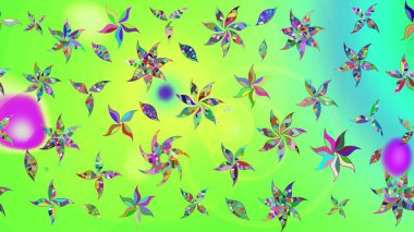 Yeşil renkli çiçekler. Renkli Bahar Teması eskiz kalıbı. Düz Çiçek Elementleri Tasarımı. Raster illüstrasyonunda çiçek deseni çizimi.