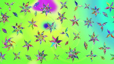 Çiçekler. Soyut etnik raster çizim kalıbı. Vadinin yeşil renkli çiçekleri.