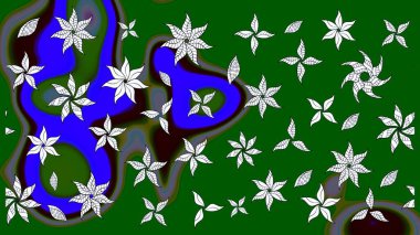 Çiçek desenli çizim. Raster illüstrasyonu. Asya tekstil tarzında. Yeşil renkli çiçekler. Raster illüstrasyonu.