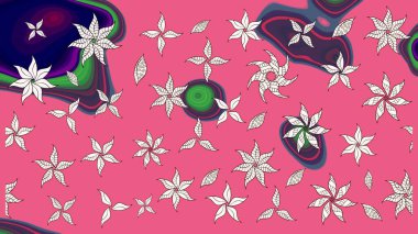 Şirin çiçek elementleri. Raster illüstrasyonu. Taslak desenli, modaya uygun kumaş deseni. Renkli Bahar Teması eskiz kalıbı. Düz Çiçek Elementleri Tasarımı.