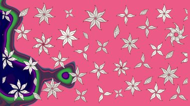 Raster illüstrasyonundaki çiçek desenli çizim. Pembe renkli çiçekler. Renkli Bahar Teması eskiz kalıbı. Düz Çiçek Elementleri Tasarımı.