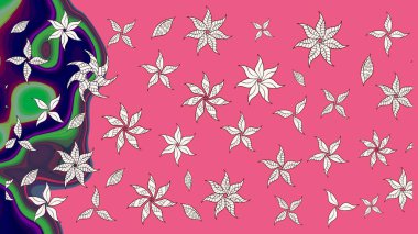 Çiçek desenli çizim. Raster illüstrasyonu. Pembe renkli Asya tekstili.