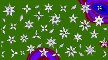 Raster illüstrasyonundaki çiçek desenli çizim. Yeşil renkli çiçekler. Renkli Yaz Temalı eskiz kalıbı. Düz Çiçek Elementleri Tasarımı.