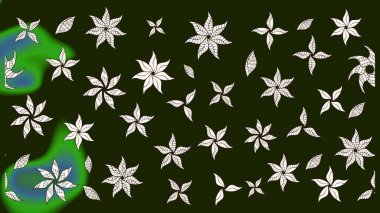 Parlak renkli çiçekleri ve gri renkli yaprakları olan harika bir çiçek deseni. Moda baskıları için zarif bir şablon. Modern çiçek arkaplanı. Halk stili.