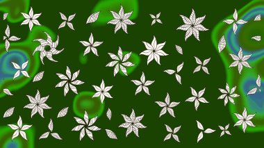 Çiçek desenli eskiz. Yeşil renkli çiçekler. Renkli Bahar Teması eskiz kalıbı. Düz Çiçek Elementleri Tasarım Raster illüstrasyonu.