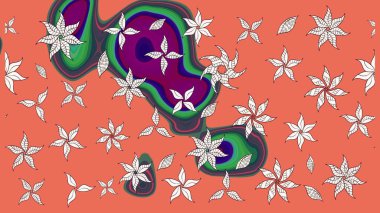 Nakış desenli çiçek deseni. Renkli grunge, soyut arkaplanı koloturuncu çiçeklerle süslüyor. İzler, kumaş, duvar kağıtları, tekstil için raster dokusu.