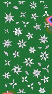 Çocuksu tasarım. Elle çizilmiş çiçek desenli Raster çizimi. Tekstil, kumaş, ambalaj, hatıra defteri için hoş bir çiçek arkaplanı. Yeşil arkaplanda.