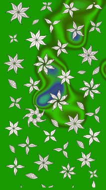 Çiçekli, yapraklı, çiçek desenli eskiz. Raster illüstrasyonu. El çizimi.