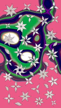 Çiçekli el çizimi çizimi deseni. Modern, pembe raster arka plan duvar kağıdı çizimi, klasik çizgili, desenli desenli çiçekler, çiçekli süsler..