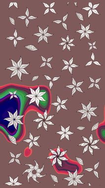 Şirin çiçekli, desenli, kahverengi renkli bir eskiz deseni. Tekstil için suluboya eskiz deseni. El çizimi çiçek çizimi deseni (fayans)).