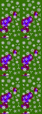 Çiçeksel çizim kalıbının yansıması. Vadinin yeşil renkli çiçekleri.