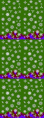 Parlak çiçekli yeşil renkler üzerine soyut çizim deseni. Çiçeksel elementlerle süslenmiş zarif raster dokusu. Küçük çiçekte şirin bir çiçek deseni var..