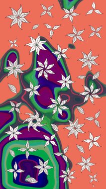 Raster illüstrasyonundaki çiçek desenli çizim. Renkli Bahar Teması eskiz kalıbı. Süslü kumaş deseni. Düz Çiçek Elementleri Tasarımı.