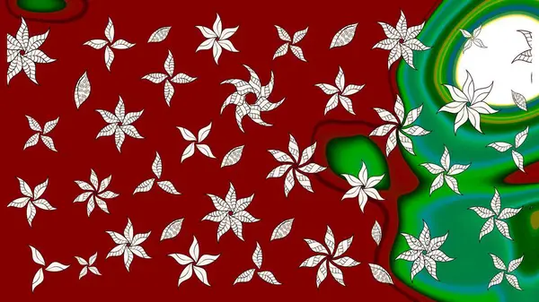 Kırmızı renkte etnik çiçeklerle süslenmiş zarif bir eskiz şekli. Raster Çiçek İllüstrasyon Şirin Tekstil.