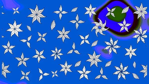 Sevimli çiçek raster deseni. Mavi renkli çiçekler. Renkli Yaz Temalı eskiz kalıbı. Düz Çiçek Elementleri Tasarımı.