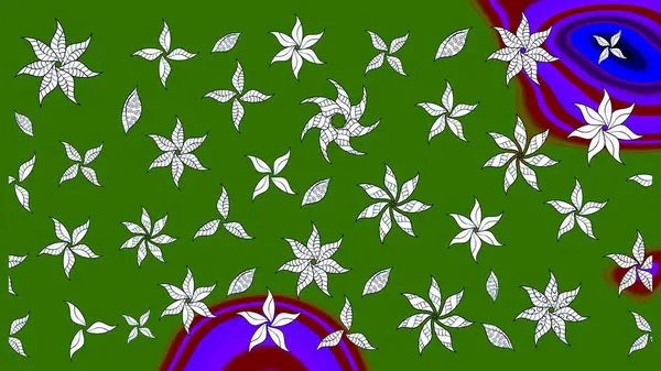 Raster illüstrasyonundaki çiçek desenli çizim. Yeşil renkli çiçekler. Renkli Yaz Temalı eskiz kalıbı. Düz Çiçek Elementleri Tasarımı.