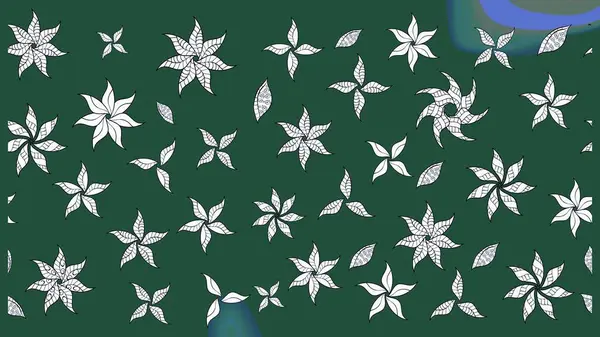 Çiçekli ipek eşarp. El çizimi çiçek unsurları olan soyut çizim raster deseni. 1950-1960 motifleri. Retro tekstil tasarım koleksiyonu. Yeşil yeşile.