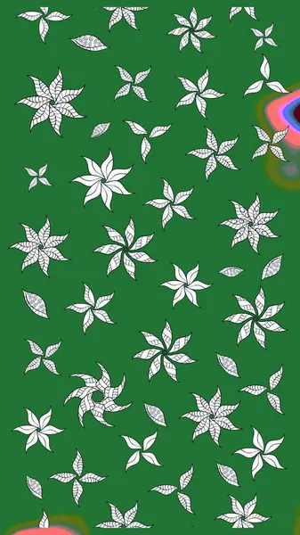 Çocuksu tasarım. Elle çizilmiş çiçek desenli Raster çizimi. Tekstil, kumaş, ambalaj, hatıra defteri için hoş bir çiçek arkaplanı. Yeşil arkaplanda.