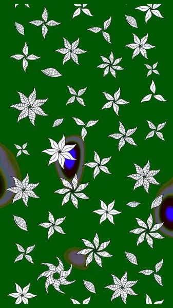 Yeşil renkli etnik çiçeklerle süslenmiş zarif bir eskiz şekli. Asya Tekstil 'inde Raster Çiçek İllüstrasyonu.