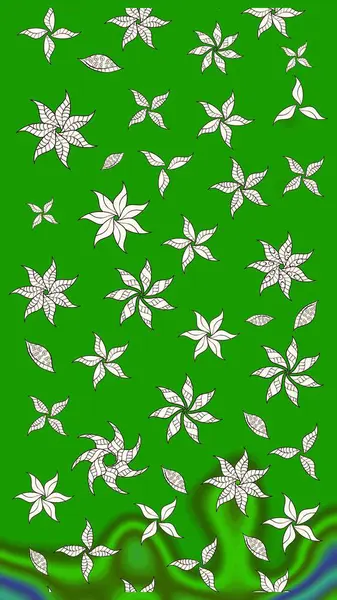 Raster illüstrasyonundaki çiçek desenli çizim. Suluboya tarzında yeşil renkte çiçekler.