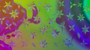 Raster illüstrasyonu. Yeşil renkte karalamalı çiçek deseni çiz.