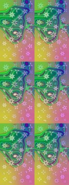 Çiçeksel fantezi tasarımı ve parlak bir arka plan çizimi. Renkli Bahar Teması eskiz kalıbı. Düz Çiçek Elementleri Tasarımı.