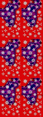 Elle çizilmiş çiçek desenli Raster çizimi. Tekstil, kumaş, ambalaj, hatıra defteri için hoş bir çiçek arkaplanı. Çocuksu tasarım. Kırmızı arkaplanda.