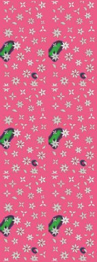 Çiçek desenli çizim. Raster illüstrasyonu. Asya tekstil tarzında. Pembe renkli çiçekler. Raster illüstrasyonu.