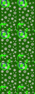 Yeşil renkli şirin çiçek deseni. Raster Modaya uygun kumaş deseni. Renkli Bahar Teması eskiz kalıbı. Düz Çiçek Elementleri Tasarımı.