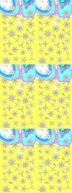 Raster illüstrasyonundaki çiçek desenli çizim. Sarı renkli çiçekler. Renkli Bahar Teması eskiz kalıbı. Düz Çiçek Elementleri Tasarımı.