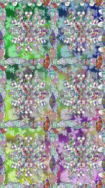 Renkli etnik çiçeklerle kusursuz bir desen. Asya Tekstil 'inde Raster Çiçek İllüstrasyonu.