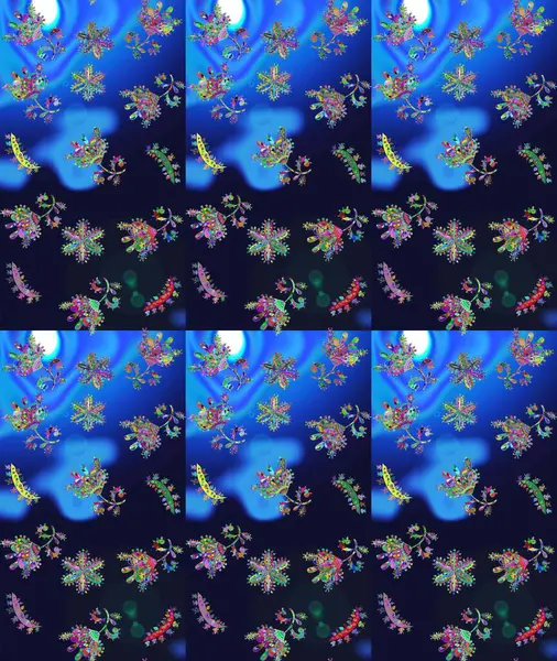 Küçük gri, mavi ve yeşil çiçeklerle oldukça eski bir besin torbası deseni. Tekstil, kumaş, kapaklar, duvar kağıtları, baskı, paket, koleksiyon defteri, örgü, dekupaj için çiçek arkaplanı..