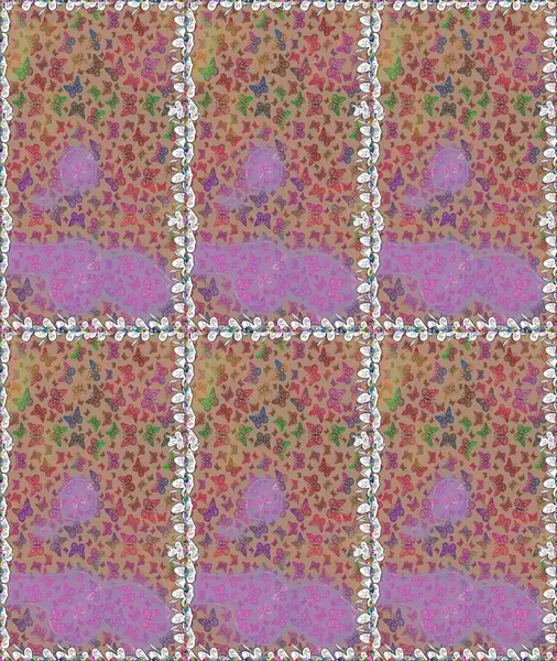 Giysi kumaşı için böcek dokusu parçası tekrarlanıyor. Bej üzerine güzel bir kelebek kumaşı çizimi. Çizim, karalama, karalama. Sonsuz. Bahar Kelebeği teması. Raster illüstrasyonu.