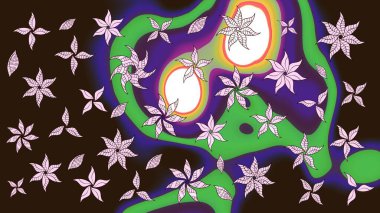 Kumaş, tekstil, duvar kağıdı baskısı için. Miles Fleur, süslü püslü bir süs. Raster illüstrasyonu. Eski usul. Eskiz geçmişi. Tomurcukları papatya çiçekleri olan sevimli bir çiçek deseni..