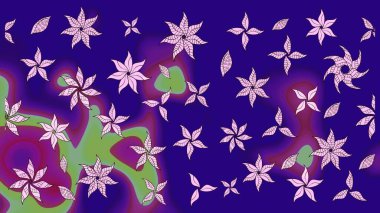 Raster illüstrasyonu. Mavi renkli çiçekler. Çiçek süslemeli çizim deseni.