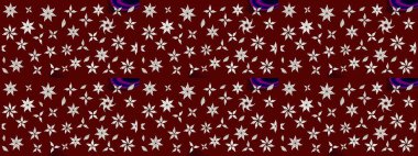 Raster illüstrasyonu. Kibarca, kırmızı renkte bahar çiçekleri. Çiçek ve yapraklı karalama şeklinde Raster çiçek deseni.