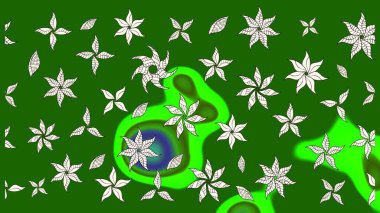 Çiçek ve yapraklı karalama şeklinde Raster çiçek deseni. Yumuşak, yeşil renkli bahar çiçekleri. Raster illüstrasyonu.