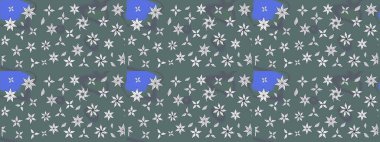 Raster illüstrasyonu. Taslak desenli, modaya uygun kumaş deseni. Renkli Bahar Teması eskiz kalıbı. Düz Çiçek Elementleri Tasarımı. Şirin çiçek elementleri..