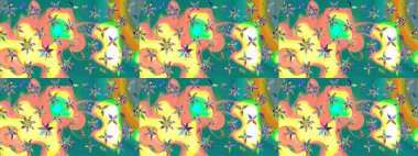 Raster illüstrasyonu. Mavi renkli Asya tekstili. Suluboya çiçekli çiçek deseni.