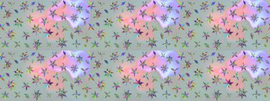 Eski usul. Raster illüstrasyonu. Eskiz geçmişi. Kumaş, tekstil, duvar kağıdı baskısı için. Tomurcukları papatya çiçekleri olan sevimli bir çiçek deseni. Miles Fleur, dandik süs.