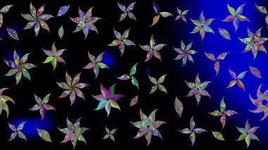 Renkli çizim kalıbı. Çiçek duvar kâğıdı. Raster illüstrasyonu. Siyah renkli şirin tekstil. Çiçek arka planı.