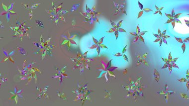 Düz Çiçek Elementleri Tasarımı. Gri renkli çiçekler. Raster illüstrasyonu. Renkli Bahar Teması eskiz kalıbı. Çiçekli çiçek deseni, suluboya..