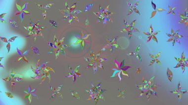 Gri renkli çiçekler. Renkli Bahar Teması eskiz kalıbı. Çiçek desenli çizim. Raster illüstrasyonu. Asya tekstil tarzında. Düz Çiçek Elementleri Tasarımı.