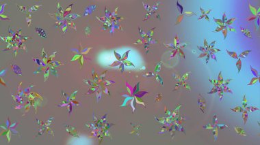 Raster illüstrasyonu. Şirin çiçekli eskiz deseni ve gri renkli yapraklar, suluboya çiçek deseni, duvar kağıdı, kart veya kumaş için fayanslı.