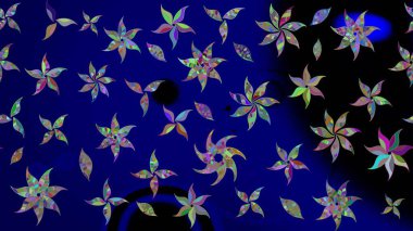 Soyut çiçek çizim kalıbı arka planı. Raster illüstrasyonu. Mavi renklerde. Raster deseni. Küçük çiçekte sevimli çiçek deseni var..