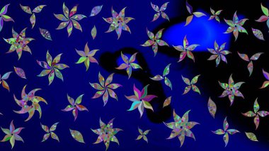 Raster Çiçek İllüstrasyonu 'nun şirin tekstili. Mavi renkli etnik çiçeklerle zarif eskiz deseni.