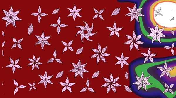 Çiçekler. Vadinin çiçekleri kırmızı renklerde. Soyut etnik raster çizim kalıbı.